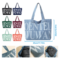 Tas Tote Kanvas Katun Kasual Modis Kapasitas Besar 16oz Denim Letter, Tas Selempang untuk Wanita, Logo Custom
