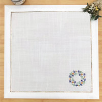 Serviettes en lin brodées à la main avec ourlet festonné, motifs personnalisés, carrées, décoration de restaurant, coussinets thermiques, lavables, réutilisables