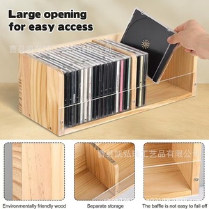 Wooden record storage <b>box</b>, desktop album playlist organizer, acrylic large capacity <b>CD</b> record rack - Product Image 5