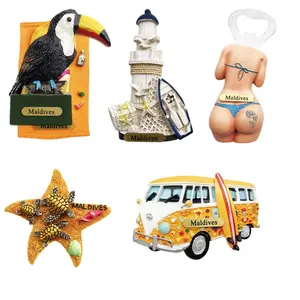 Customized 3D Polyresin Beach Theme Refrigerator Magnet Factory Price Maldives Ocean Beach Series Tourist Souvenir Gifts