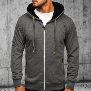 High Quality <b>Men's</b> High Quality 100% Polyester Loose Fleece <b>Cardigan</b> Jacket Casual Sports Outerwear Hood Autumn Solid - Product Image 3