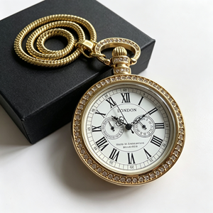 Montre de poche de luxe en or et diamants, vente en gros, chiffres romains vintage, mécanique, avec chaîne, logo personnalisé, fabricant de montres de poche - Product Image 6