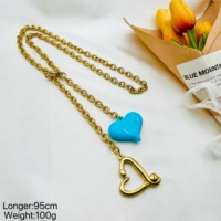 Collier long HC Fashion 95CM en acier inoxydable, collier lariat en forme de Y avec pendentif cœur émaillé et fermoir mousqueton – Fournisseur en gros