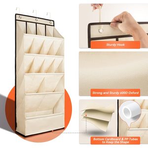 Over The Door <b>Shoe</b> Organizer 15 Pockets Hanging Storage For Closet <b>Shoes</b> Beige Oxford Fabric - Product Image 2