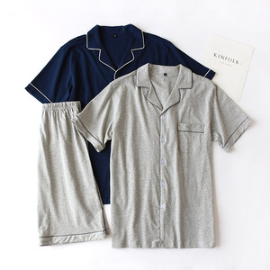 <b>PJ</b>-046 2-Piece Couple Pajamas Short Sleeve Knitted Cotton Loungewear Set for Home Wear <b>Men</b> Women Plus Size - Product Image 5