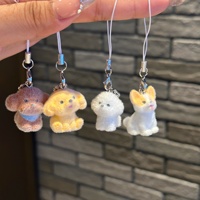 Mignon pendentif chien en résine floquée 3D fait main, mini poupée, breloque de téléphone, porte-clés DIY, cadeau artisanal