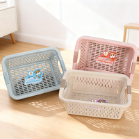 Panier de drainage rectangulaire bleu en plastique, épaissi et durable, pour le lavage des légumes, rangement et tri, style simplicité moderne