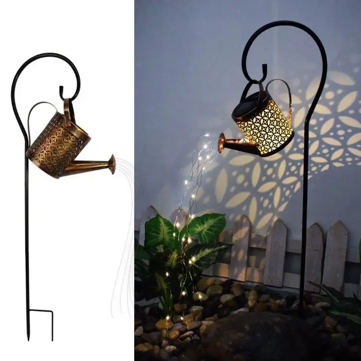 Factory hot watering can lantern with shepherd hook pathway lawn outdoor decorative lights decoration light solar garden