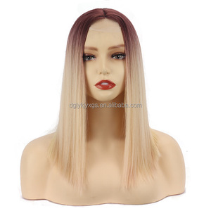 Parrucche Bob Corte Resistenti al Calore con Pizzo, Lisce Bionde Ombre Rosa Arancione Rosso, Capelli Sintetici Ondulati, <span class=keywords><strong>Parrucca</strong></span> Frontale in Pizzo per <span class=keywords><strong>Donna</strong></span> - Product Image 2