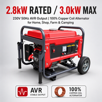 Générateur à essence 230V 50Hz 2kW 2.5kW 3kW, moteur 4 temps OHV refroidi par air, réservoir 15L, AVR 12V DC pour maison, atelier, ferme, camping