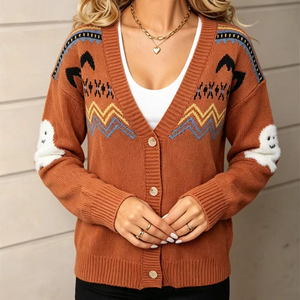 Suéter Cárdigan de <span class=keywords><strong>Punto</strong></span> con Diseño de Murciélago Fantasma para Mujer, Estilo Occidental Vintage, <span class=keywords><strong>Manga</strong></span> Larga, Casual, Retro, Boho, para Otoño e Invierno - Product Image 1