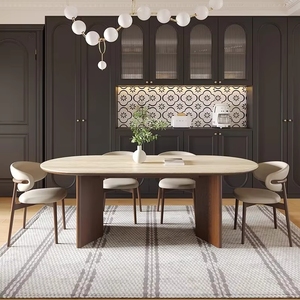 Ensemble de <span class=keywords><strong>table</strong></span> à manger ovale en bois de style nordique moderne et rétro français, 6 places, 180 cm, pour salle à manger, <span class=keywords><strong>restaurant</strong></span>, cuisine - Product Image 2