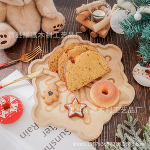 Juego de bandejas de bambú con diseño de copo de nieve, plato de postre de madera natural para aperitivos de fiesta navideña - Product Image 2