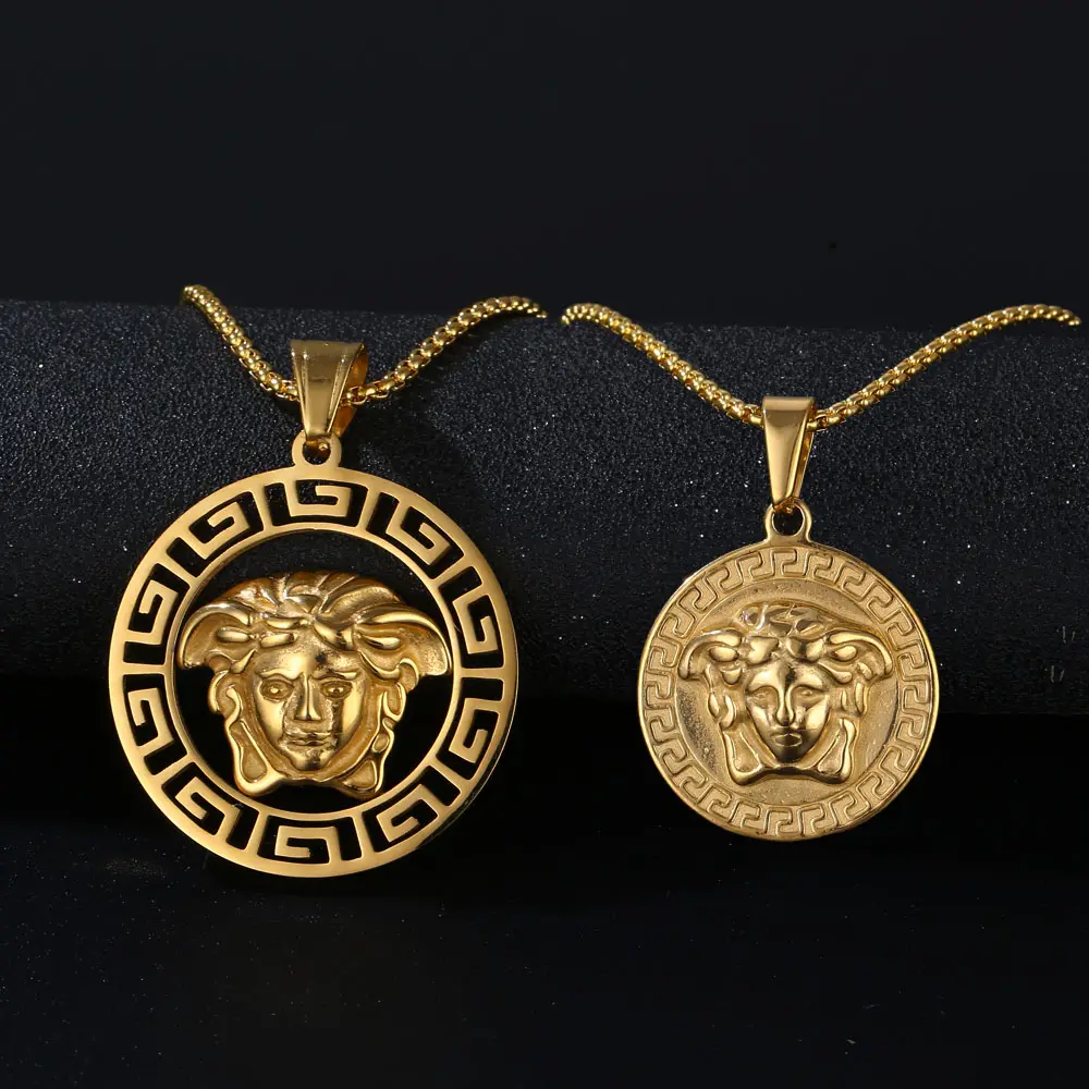 Hip Hop Hipster Medusa Diamond Pendant Gold Beauty Man's Head Pendant Necklaces Greek Coin Mythology Medusa Necklace
