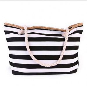 Bolsa de Mano de Lona a Rayas de Alta Calidad, Bolsa de Playa Personalizada para Mujer, Producto Promocional - Product Image 4