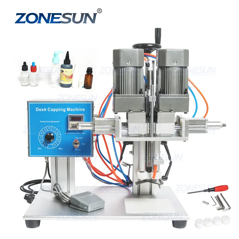 Zonesun Semi Automatische Desktop Pneumatische Plastic Caps Schroef Machine Cosmetica Water Drank Glas Spray Fles Capping Machine