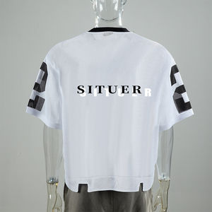 TKAN 149 conception ourlet irrégulier Style de rue Hip Hop maille maillot de Football chemises équipe personnalisée maillot de Football athlétique Muscle t-shirt - Product Image 2