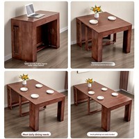 Table à manger extensible télescopique pliable en bois massif couleur argent vieilli, style nordique, pour petits espaces, usage domestique, 8 places, rectangulaire