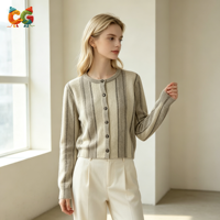 CG Winter Damen Vintage Gestreifter Langarm-Strickcardigan Anti-Schrumpf/Anti-Pilling Lässige Bürokleidung OEM/ODM Anpassbar