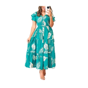 Vestido Maxi Casual con Cuello en V, Botones, Cintura Elástica y Dobladillo Empalmado para Mujer, Venta Directa - Product Image 2