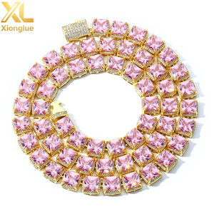 Hiphop Luxury Men's <b>Copper</b> Zircon Geometric Shape Charm Clustered Tennis <b>Chain</b> Bracelets 18K Gold Plated Complete Set - Product Image 3