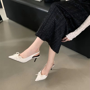 2026 Women's Pointy Single-shoe Pumps High Heel Stiletto <b>Sandals</b> with French Skirt Temperament for Summer - Product Image 3