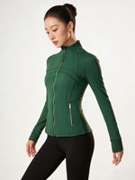Chaqueta Deportiva de Nailon Sólido para Mujer con Cremallera Dorada, Chaqueta de Yoga Transpirable, Top de Fitness de Manga Larga