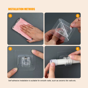 Vente en gros de 2 clips de tringle à <span class=keywords><strong>rideau</strong></span> en plastique transparent-<span class=keywords><strong>support</strong></span> de tringle à <span class=keywords><strong>rideau</strong></span> auto-adhésif sans perçage pour la maison cuisine salle de bain - Product Image 2