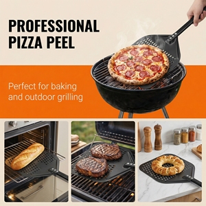 Manjia OEM ODM Ensemble de pelle à <span class=keywords><strong>pizza</strong></span> en aluminium noir avec coupe-<span class=keywords><strong>pizza</strong></span>, pelle à bascule, pelle de retournement rigide et spatule à <span class=keywords><strong>pizza</strong></span> perforée - Product Image 2