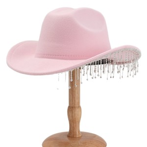 Chapeau de <span class=keywords><strong>cowboy</strong></span> occidental rayé pour homme et <span class=keywords><strong>femme</strong></span> avec strass et pompon, 100 % polyester, accessoires pour festival de musique et bal de promo - Product Image 5