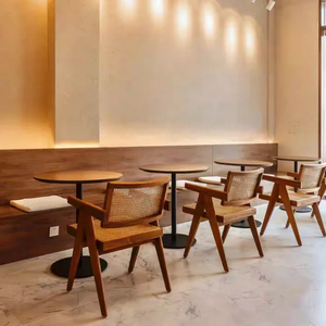 Midcentury Modern Restaurant Furniture Set Wooden <b>Table</b> And Chairs With Metal Frame For Commercial Dining Use - Product Image 1