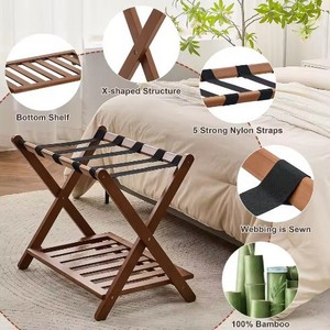 Bamboo <b>Folding</b> Luggage Rack 2 Tier Foldable Portable Multi Purpose Storage Stand For Hotel Guest Room Hospitality Use - Product Image 4