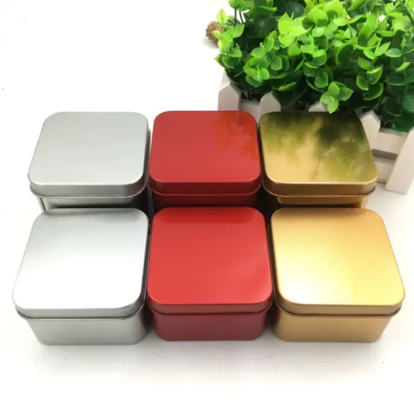 square silver gold red iron metal tin soap container box