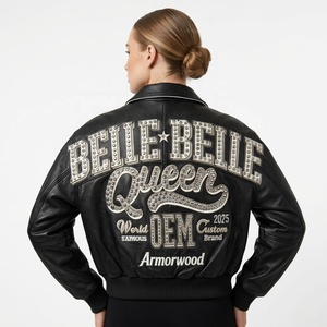 <span class=keywords><strong>Giacca</strong></span> in <span class=keywords><strong>Pelle</strong></span> Corta da <span class=keywords><strong>Donna</strong></span> OEM, Personalizzata in <span class=keywords><strong>Pelle</strong></span> di Agnello Azzurra con Applicazioni Ricamate e Strass, <span class=keywords><strong>Giacca</strong></span> Bomber per Signore - Product Image 3