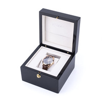 Boîte rigide pour montre noire de luxe à charnières, boîte cadeau pour montre en carton rigide avec logo personnalisé, doublure en velours et fermoir métallique