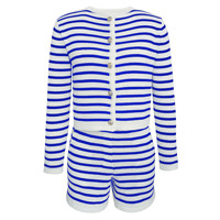 Fabricant de pulls Pull à col rond classique pour femmes Costumes pulls décontractés Cardigan en coton à rayures Ensembles de shorts
