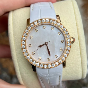 Reloj de Pulsera de Lujo para Mujer, con Cuarzo, Bisel de Diamantes, Esfera de Nácar, Correa de Cuero Premium, Elegante - Product Image 5