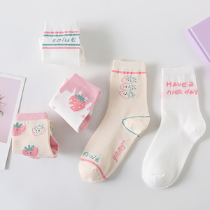 Jingwen-Calcetines de Jacquard transpirables para mujer, de dibujos animados, fruta, fresa, Kaki, Wanita, OEM - Product Image 4