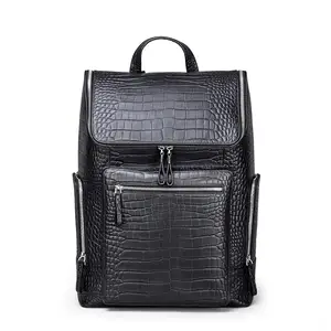 Black Friday Deals Good Quality Custom Croc Pattern Genuine Leather Business Travel Backpack Laptop Bag For Men