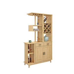 Meuble d'entrée en bois massif de style nordique, armoire de rangement multifonctionnelle pour le salon, avec portes et étagères - Product Image 4