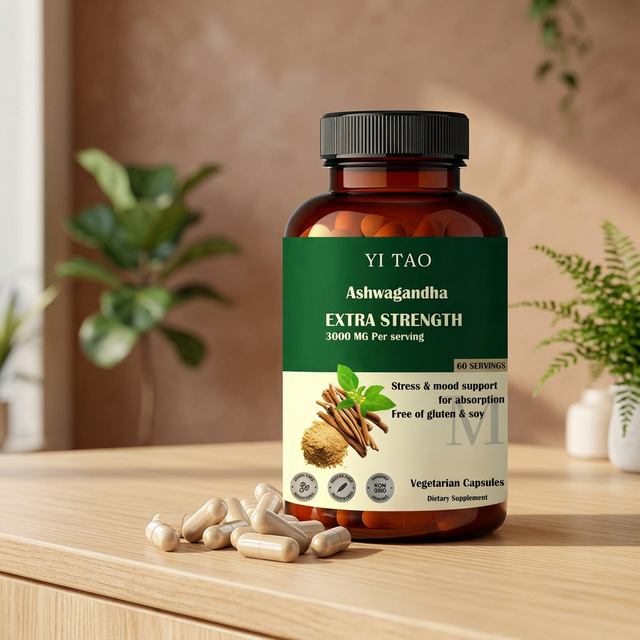 OEM ODM Ashwagandha Extra Strength 3000 Mg Capsules 60 Servings Stress Mood Support Gluten Free Vegetarian Dietary Supplement
