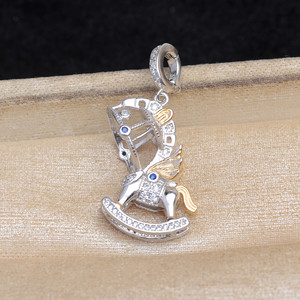 Accessoires de bricolage, pendentif en argent S925 en forme de cheval en bois avec fermoir de 10-11 mm, base creuse 6057 pour bijoux en perles - Product Image 2