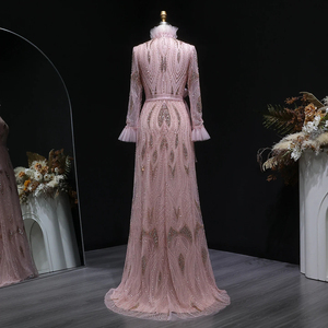 Vestido de Noche Largo Rosa Lsz386, Estilo Sirena, con Cuentas de Lujo, Cuello Alto y Lazo, Vestido de Fiesta Formal para Mujer, Jancember - Product Image 6
