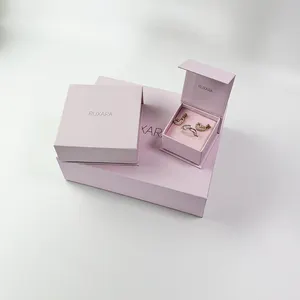 New Arrival Pink Paper Jewelry Storage Set Packaging Box Necklace Ring Packahging Folding Magnetic Magnet Flap Gift Box