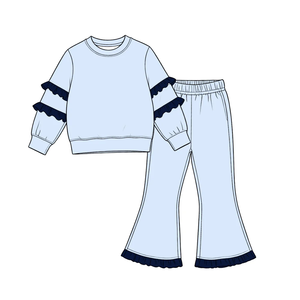 Ensemble 2 pièces personnalisable pour filles : haut à manches longues à volants et pantalon évasé, en coton confortable pour enfants - Product Image 5