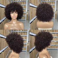 Perruque en cheveux humains vierges bouclés afro, pour femmes noires, 6-16 pouces, pleine densité, style afro naturel, fabriquée à la machine, dentelle HD sans colle