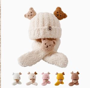 Conjunto de Dos Piezas de Gorro y Bufanda de Felpa para Niños de Otoño e Invierno, Forrado de Felpa para Mayor Calidez, Lindo Gorro de Felpa para Bebés - Product Image 1