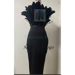 Fourrure haut de gamme tempérament <span class=keywords><strong>robe</strong></span> de pansement pour les femmes 2023 nouvelle <span class=keywords><strong>robe</strong></span> à la mode <span class=keywords><strong>mi</strong></span>-<span class=keywords><strong>longue</strong></span> avec autruche sans bretelles - Product Image 3