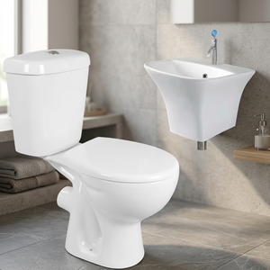 Inodoro de dos piezas estilo Medio Oriente con lavabo blanco, inodoro de pie con tanque oculto de doble descarga - Product Image 1