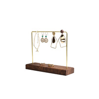 Présentoir à bijoux en bois pour boucles d'oreilles et colliers avec barre métallique et base en bois pour comptoir de boutique, coiffeuse et vitrine